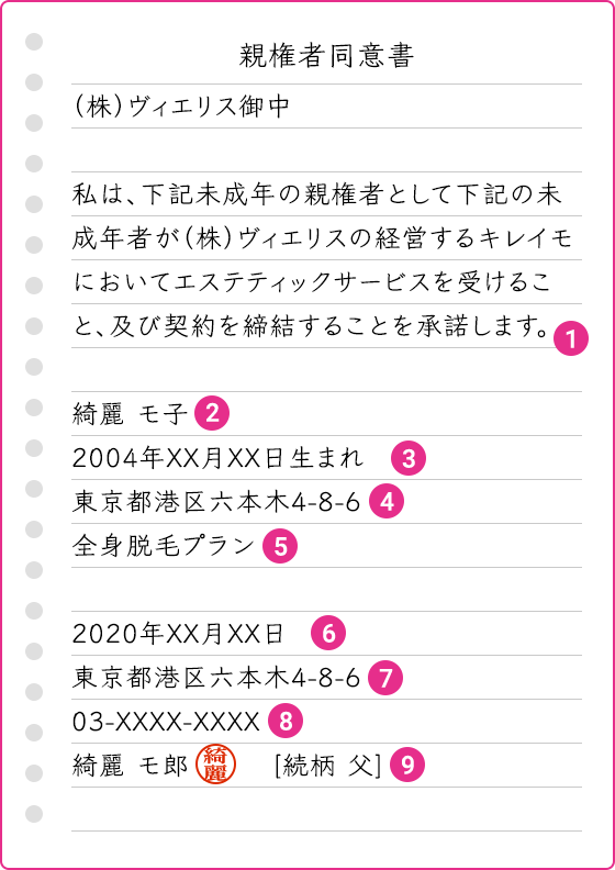 キレイモ親権同意書